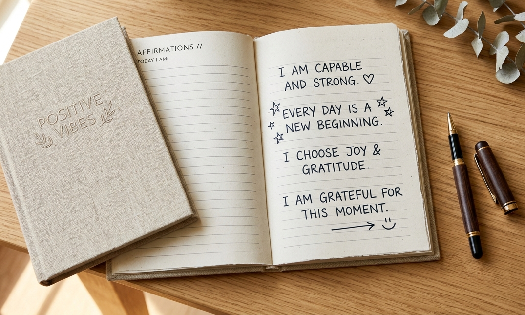 Notizbuch mit handgeschriebenen positiven Affirmationen